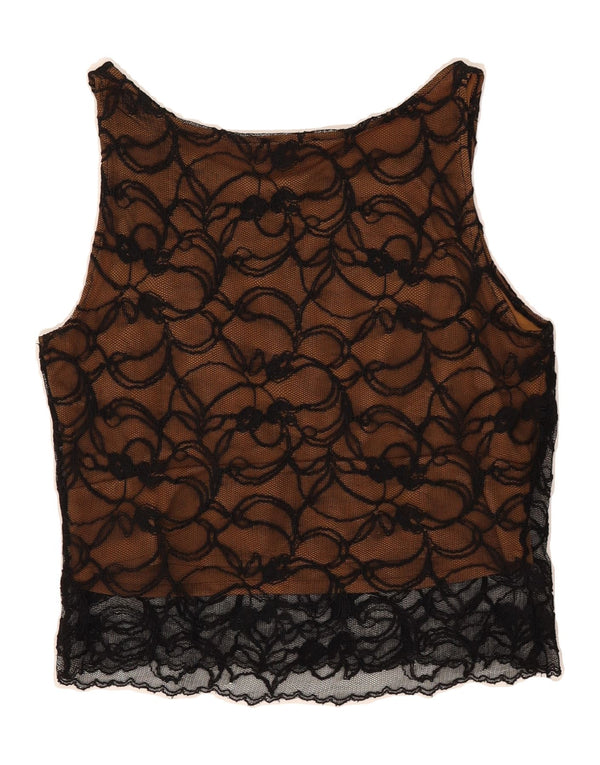 KOOKAI Womens Crop Lace Vest Top US 2 XS Black Floral