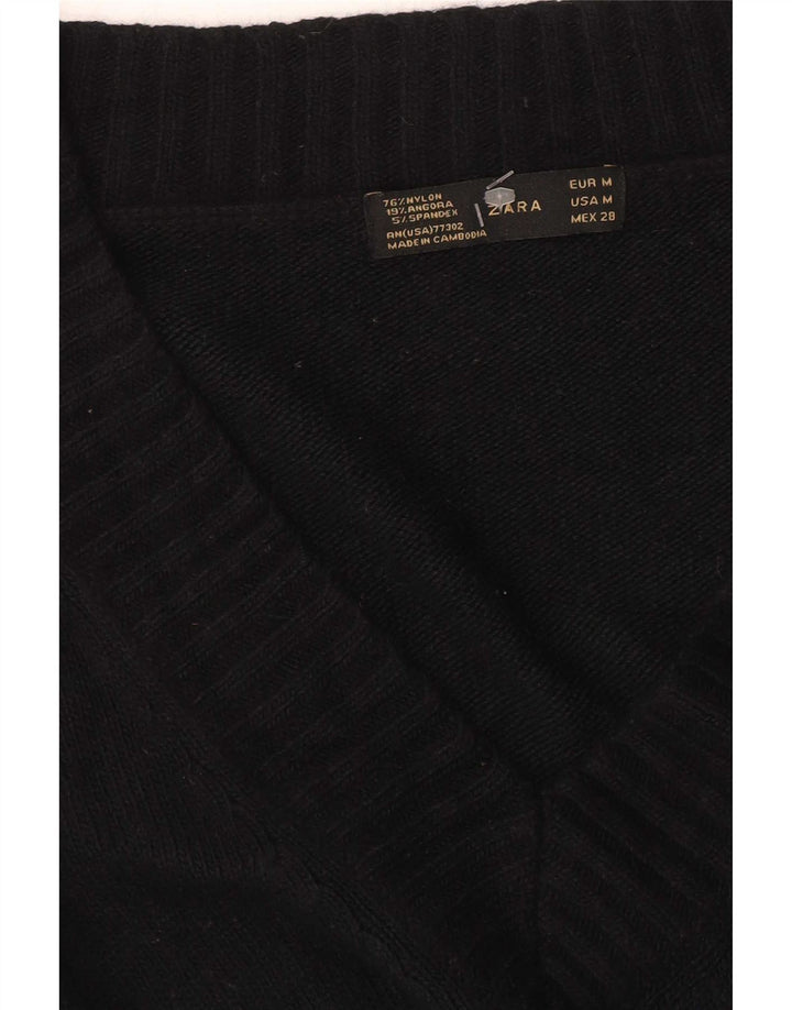 Maglione Zara da donna con scollo a V UK 12 nylon nero medio