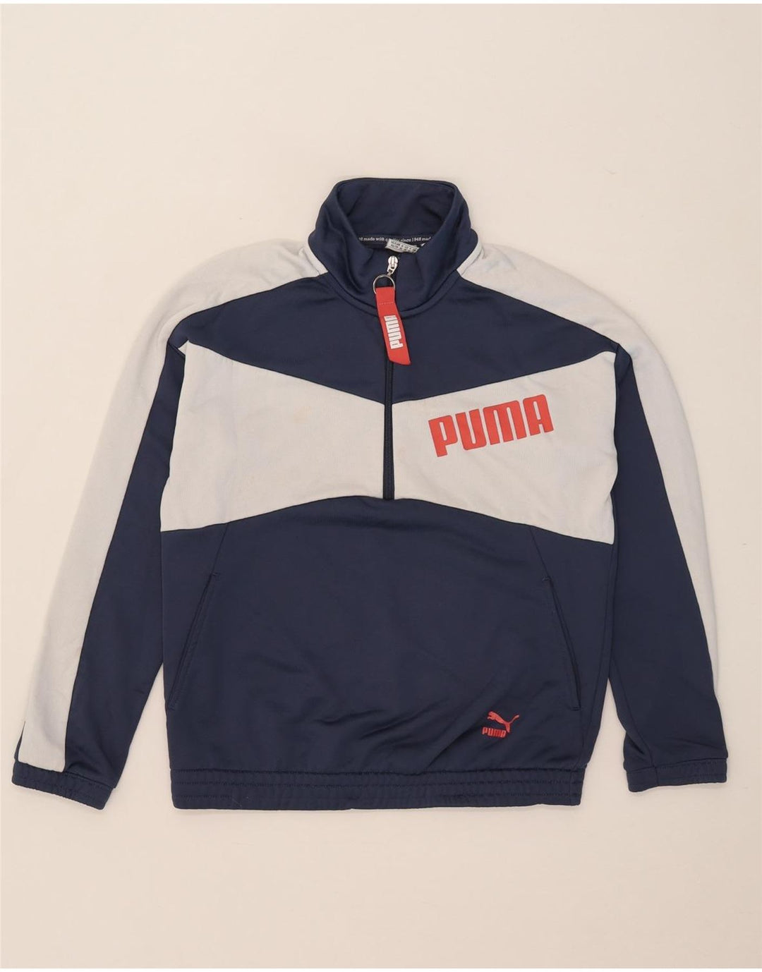 PUMA Felpa con grafica da donna Maglione UK 8 Small Blu navy Colourblock