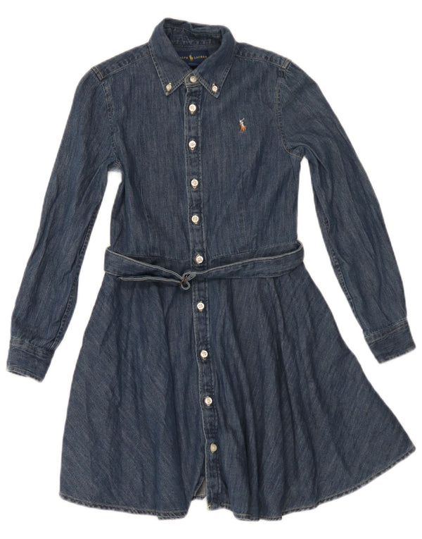 Abito in denim a maniche lunghe per ragazze Ralph Lauren 7-8 anni in cotone blu navy