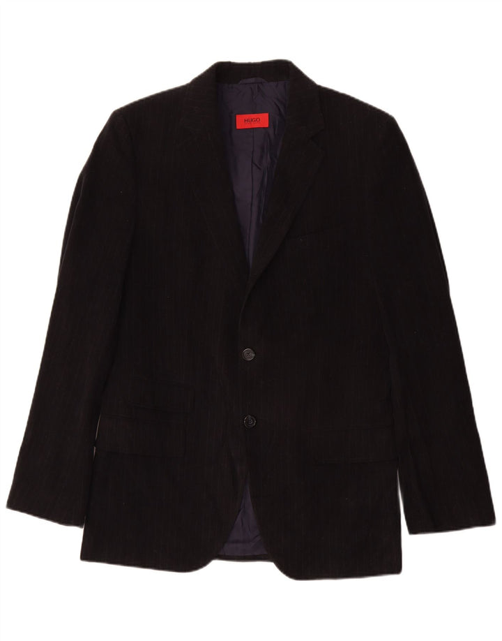 Giacca blazer da uomo a 2 bottoni HUGO BOSS EU 50 grande cotone gessato nero