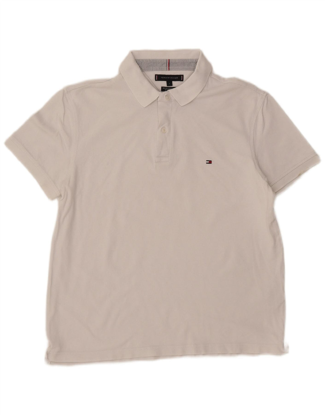 TOMMY HILFIGER Mens Regular Fit Polo Shirt Large White Cotton