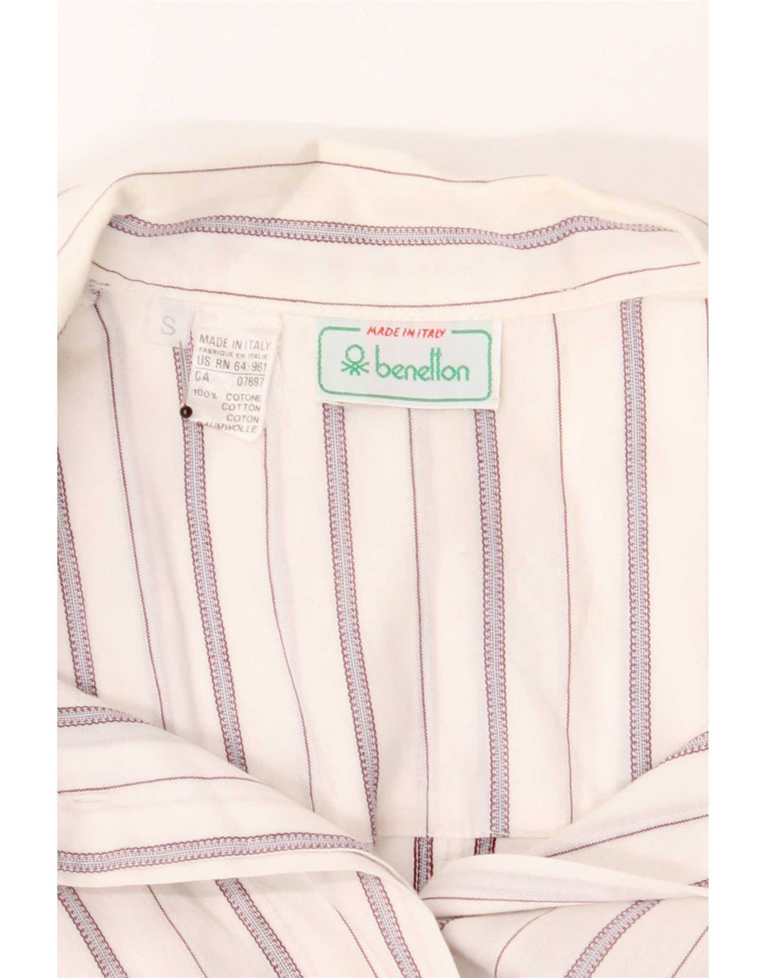 Camicia pullover con maniche a 3/4 da donna Benetton UK 10 Small White Striped