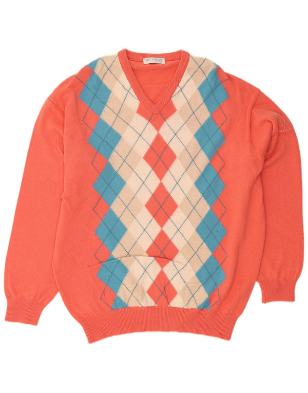 LYLE & SCOTT Maglione da uomo con scollo a V XL Arancione Argyle/Diamante
