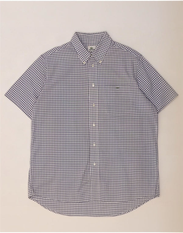 Camicia a maniche corte da uomo Lacoste taglia 42 in cotone a quadri bianchi grandi