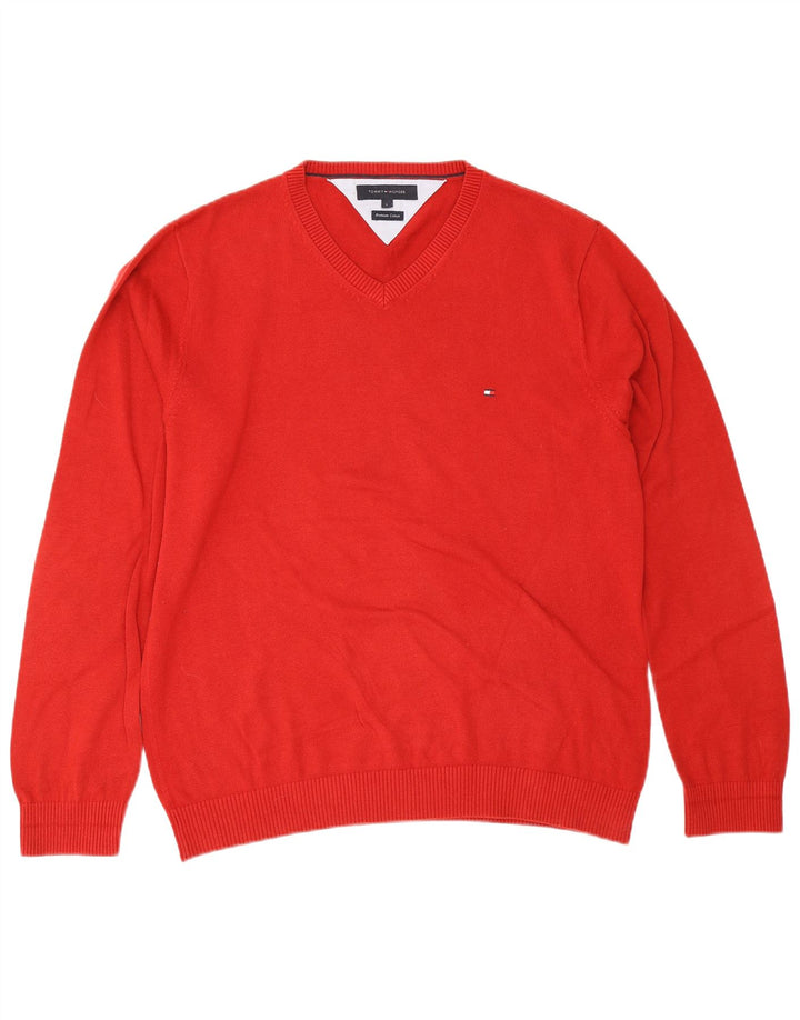 Maglione maglione con scollo a V da uomo Tommy Hilfiger grande cotone rosso