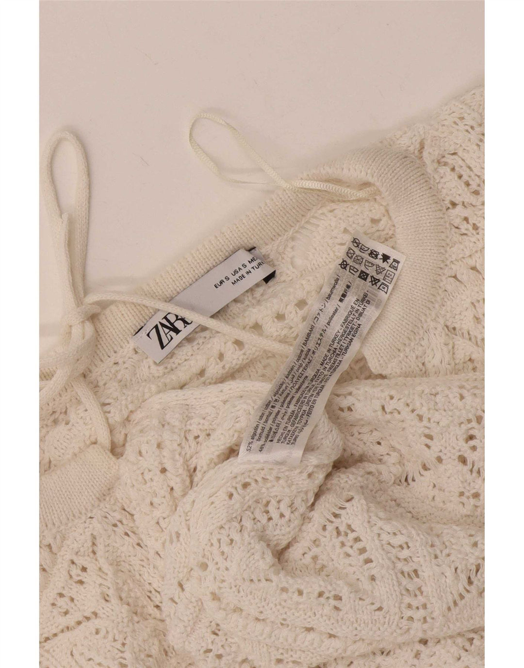 Blusa oversize all'uncinetto da donna Zara Top UK 10 piccola in cotone bianco