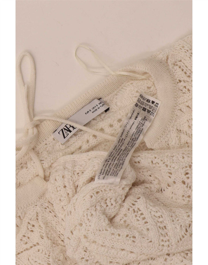 Blusa oversize all'uncinetto da donna Zara Top UK 10 piccola in cotone bianco