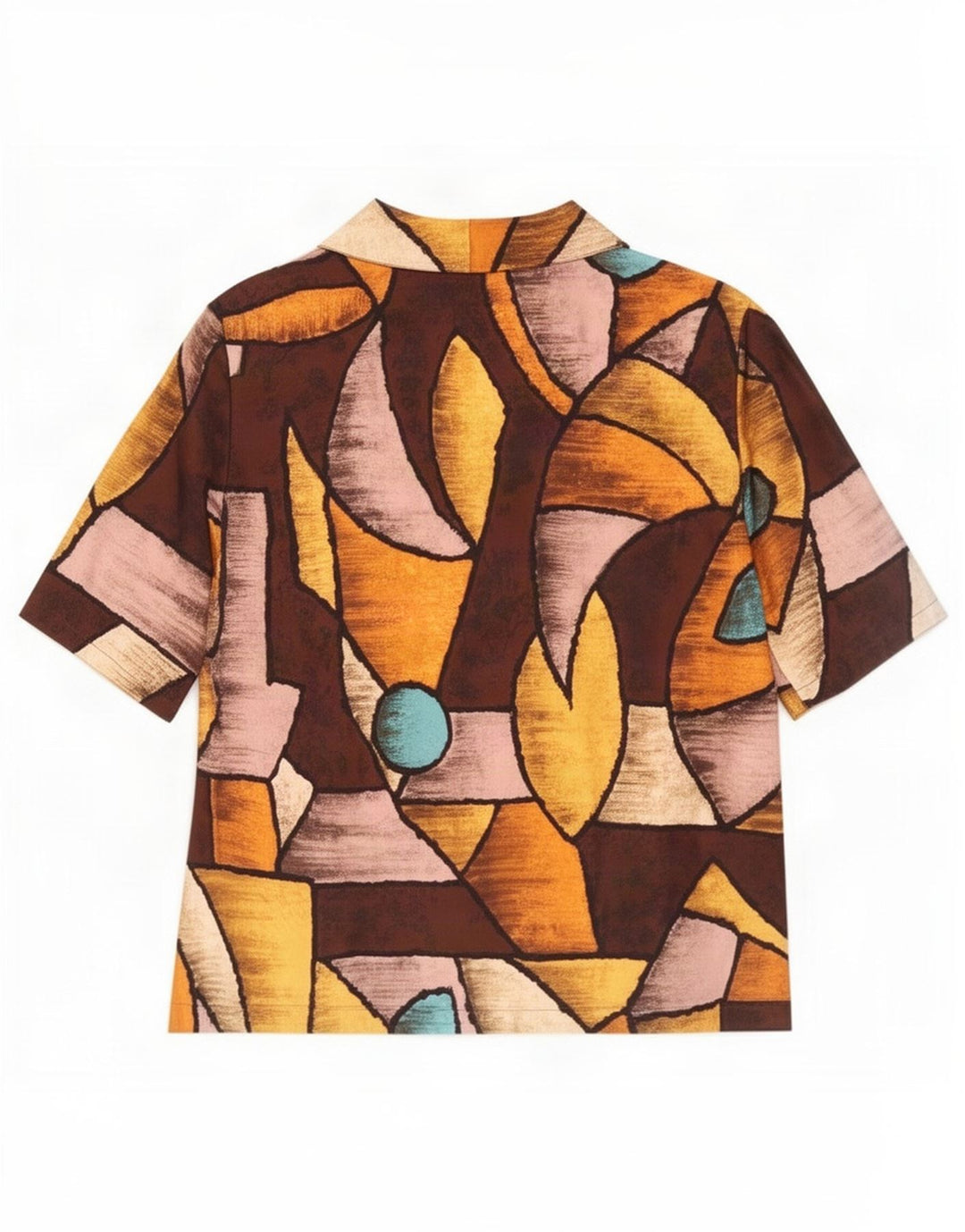 Camicetta camicia vintage da donna UK 14 media multicolore geometrica