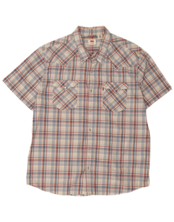 Camicia a maniche corte da uomo Levi's 2XL in cotone a quadri blu