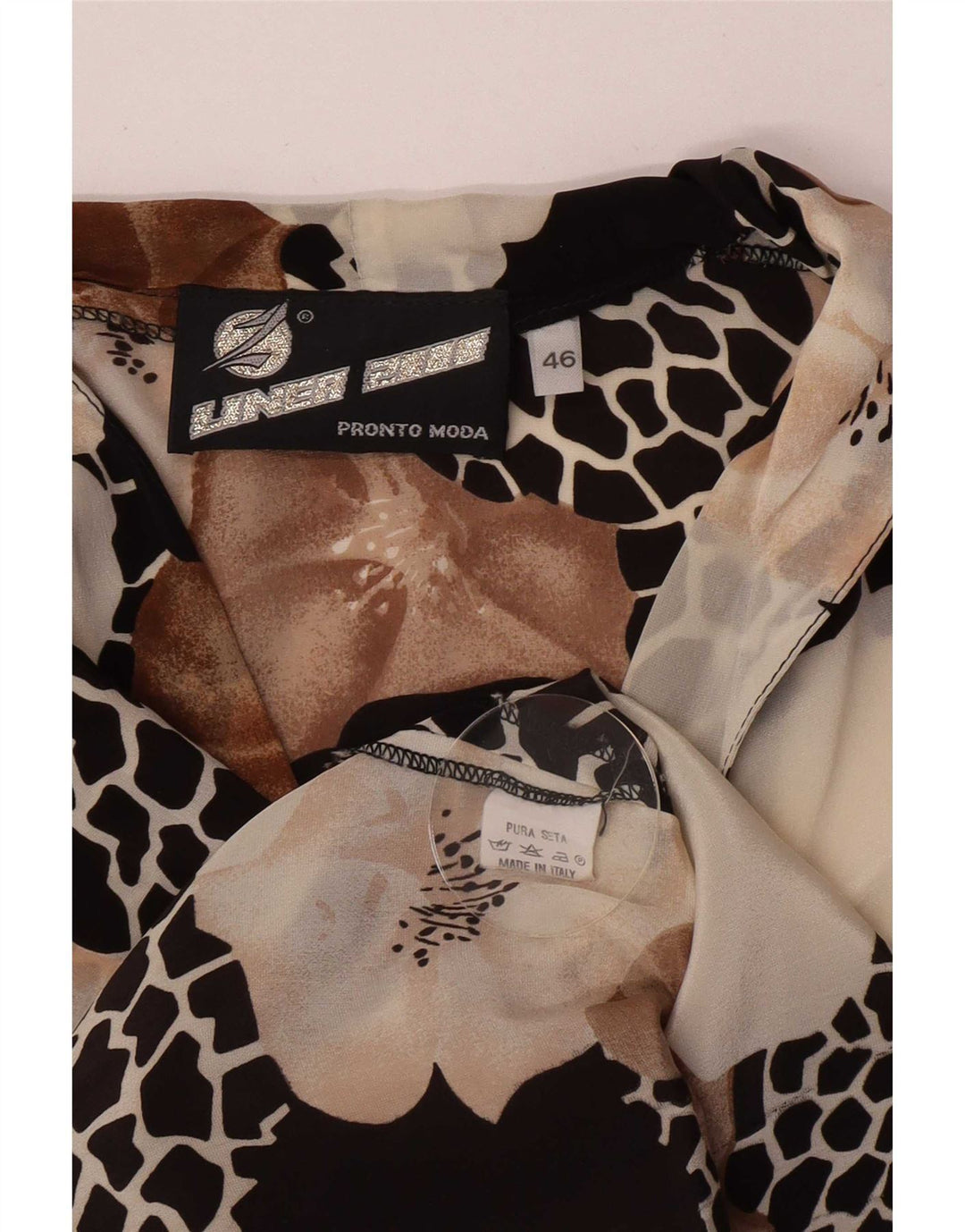 Camicetta da donna vintage trasparente con camicia IT 46 grande motivo floreale multicolore