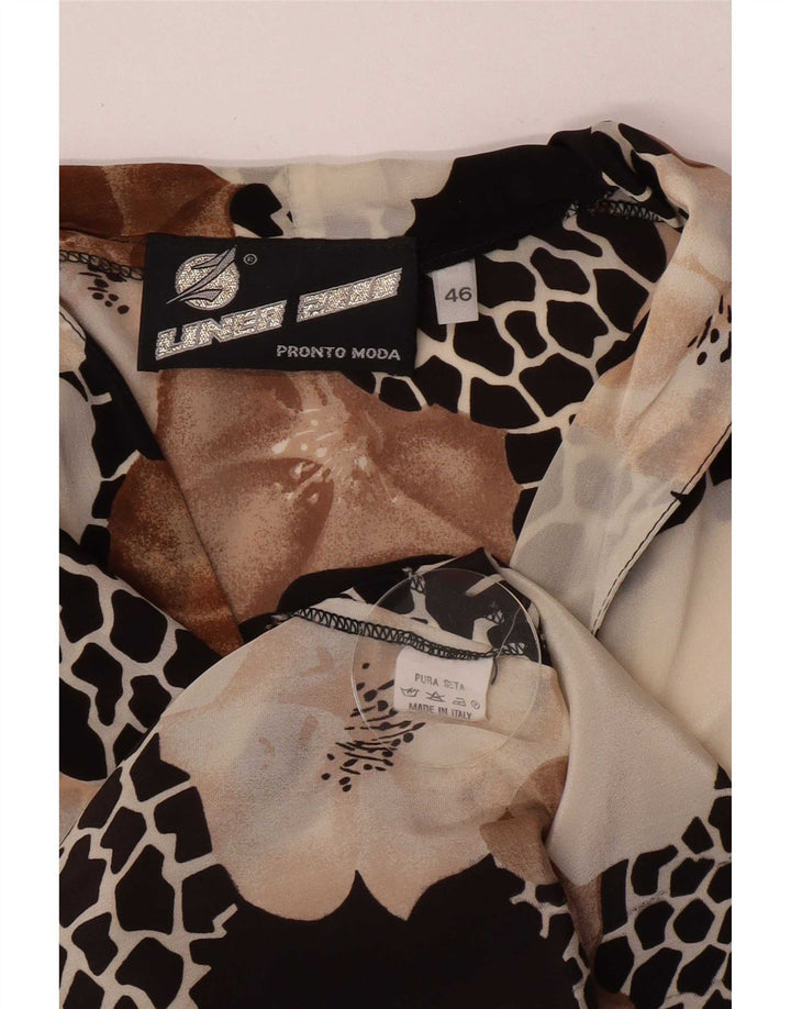 Camicetta da donna vintage trasparente con camicia IT 46 grande motivo floreale multicolore