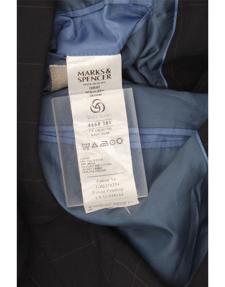 Giacca blazer a 3 bottoni Marks & Spencer da uomo UK 42 grande quadretto blu navy