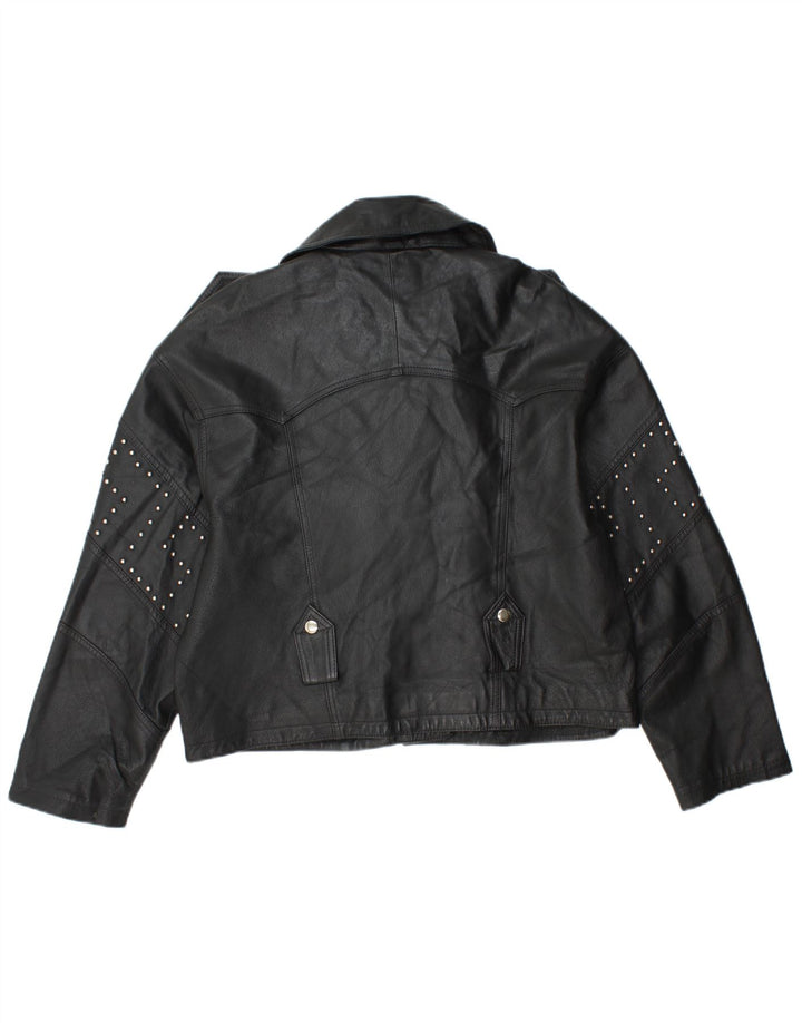 Giacca da motociclista in pelle corta da donna Front Line UK 14 Grande pelle nera