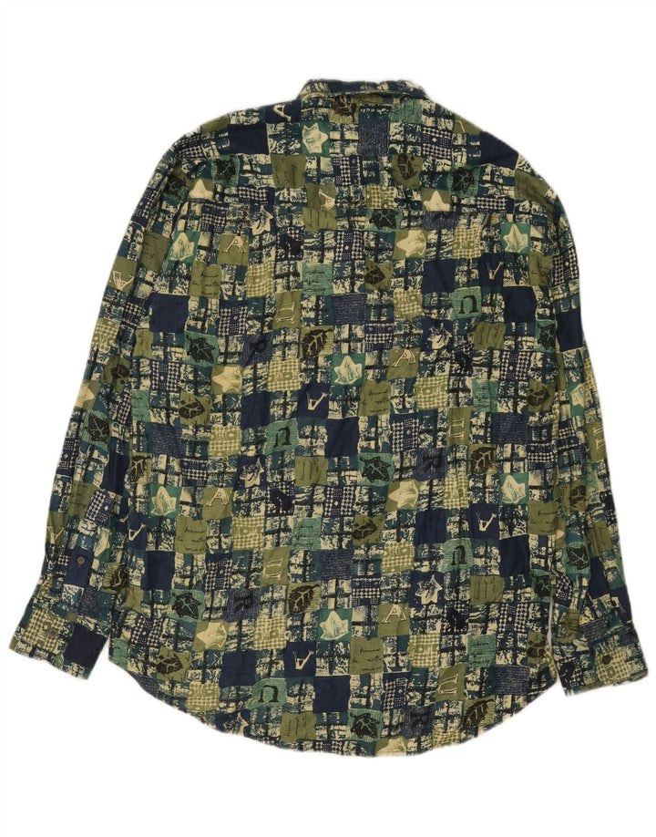 Camicia vintage da uomo grande in cotone patchwork verde