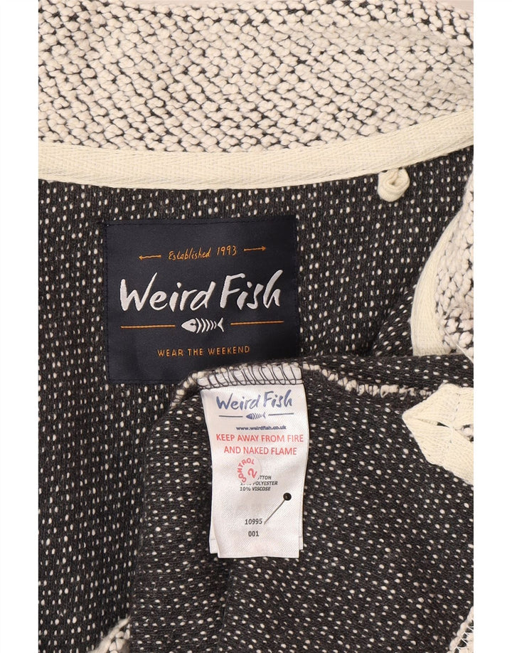 Felpa da uomo con zip e collo con zip Weird Fish, cotone chiazzato bianco sporco medio