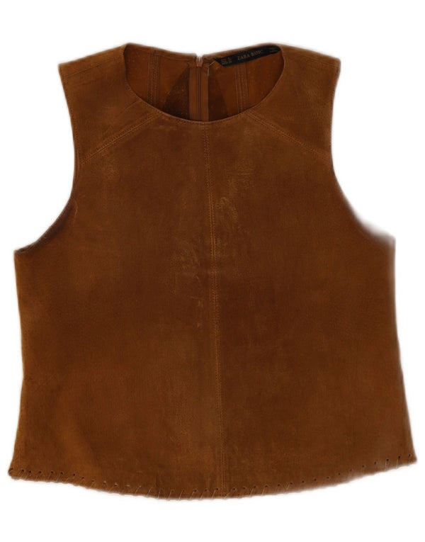 Camicetta senza maniche in pelle scamosciata da donna Zara UK 6 XS in pelle beige