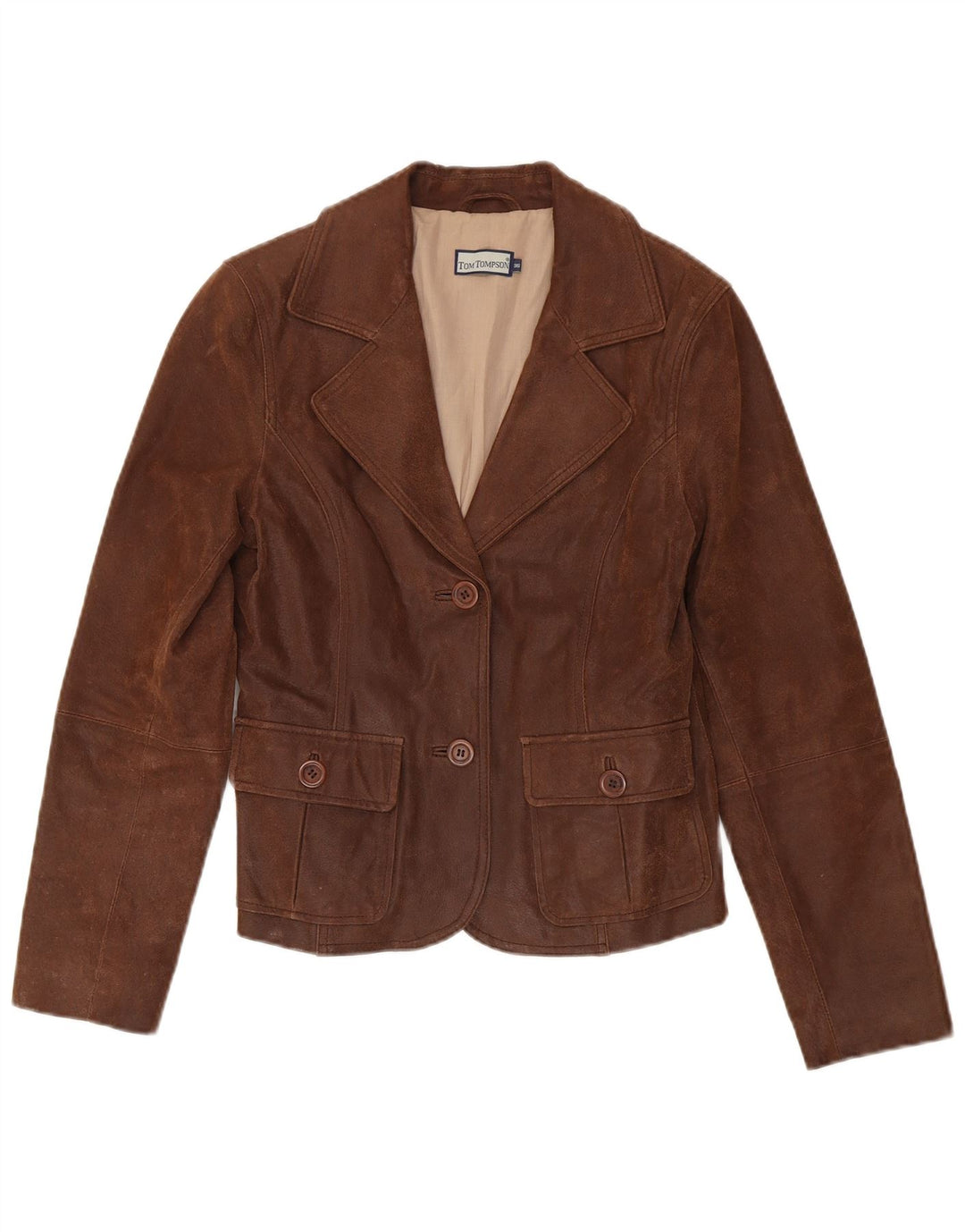 Giacca blazer in pelle a 2 bottoni da donna Tom Tompson EU 36 piccola marrone