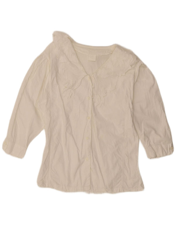 Vintage Womens 3/4 Sleeve Shirt Blouse UK 14 Large White Floral