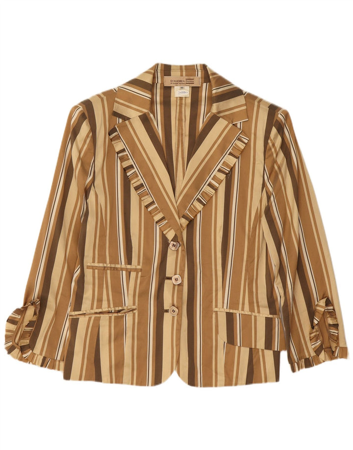 Giacca blazer vintage da donna a 3 bottoni con maniche a 3/4 IT 48 XL a righe beige