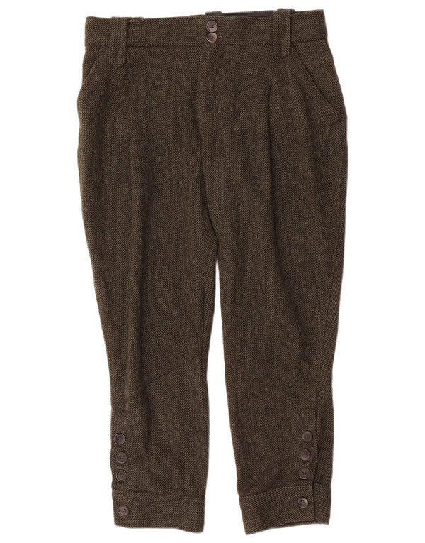 Zara Womens Riding Cropped Trousers EU 38 Small W28 L25 Khaki Herringbone