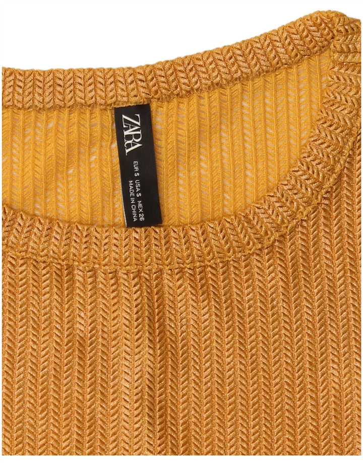 Top corto trasparente da donna Zara manica lunga UK 10 piccolo oro