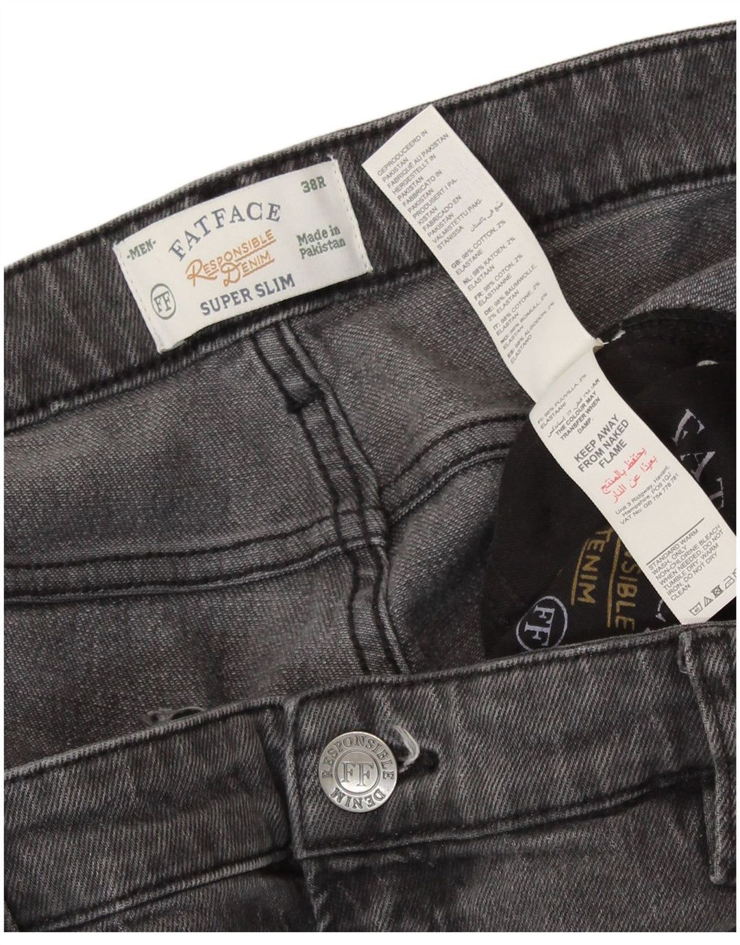 FAT FACE Jeans super slim da uomo W38 L31 Cotone grigio
