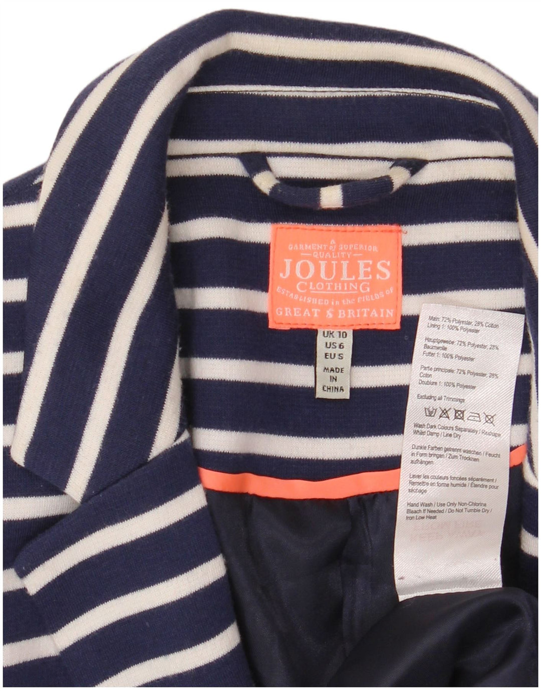 Giacca blazer da donna a 1 bottone Joules UK 10 piccola a righe blu navy