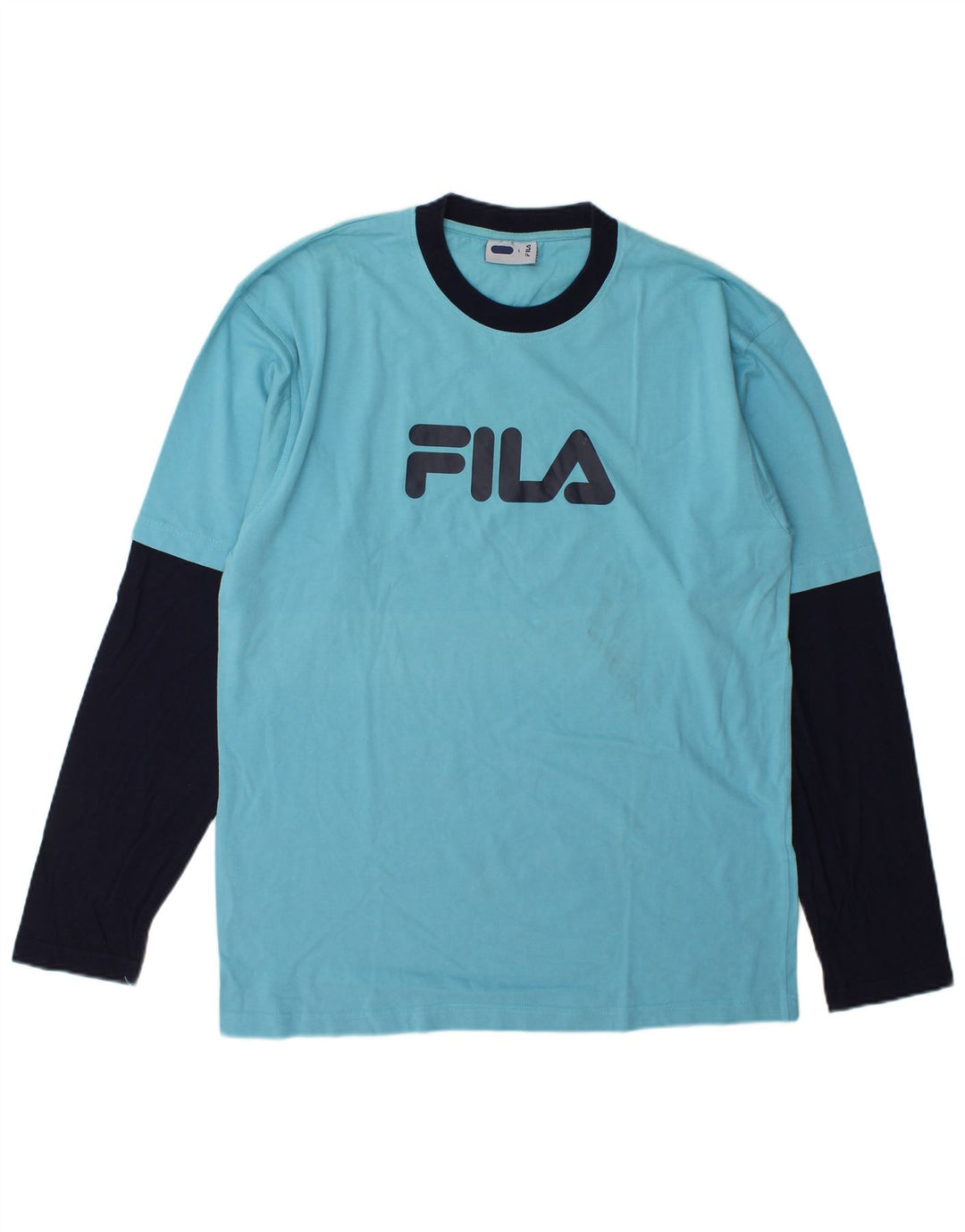 Fila Maglietta grafica da uomo a maniche lunghe grande color block blu