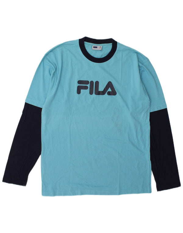 Fila Maglietta grafica da uomo a maniche lunghe grande color block blu
