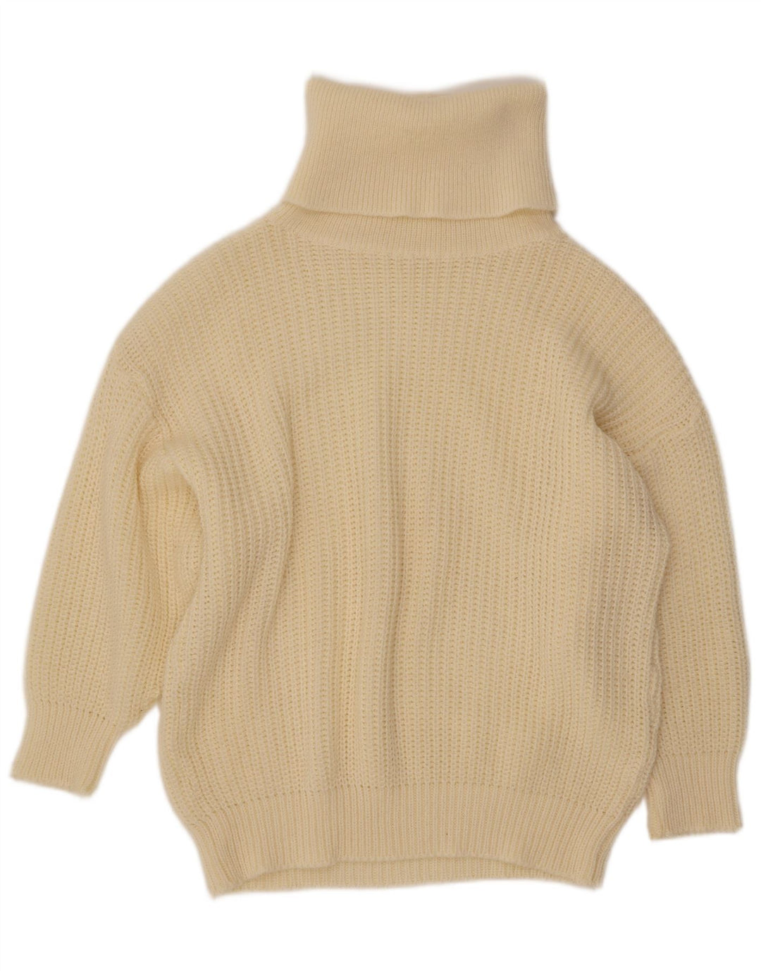 Maglione maglione oversize da donna VINTAGE con collo alto UK 14 Large Beige