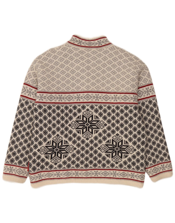 F.LLI Campagnolo Maglione da donna con collo con zip Maglione UK 16 Large White Fair Isle