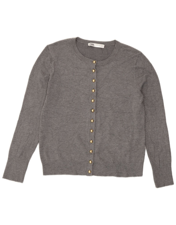 Maglione cardigan da donna Zara UK 14 grande viscosa screziata grigia