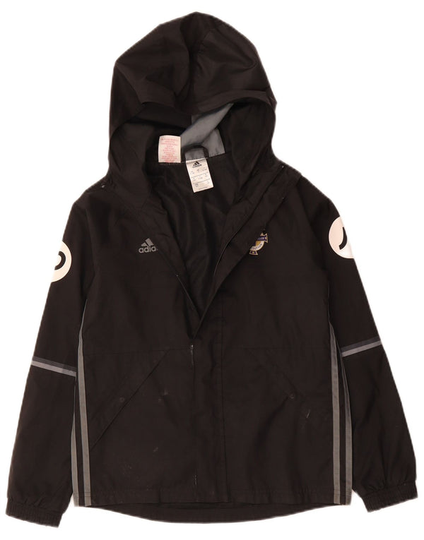 Giacca a vento con cappuccio grafica Adidas da ragazzo 9-10 anni in poliestere nero
