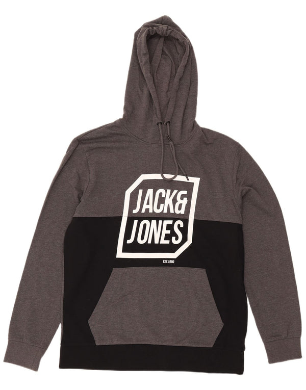 Felpa con cappuccio grafica da uomo Jack & Jones XL in cotone color block grigio