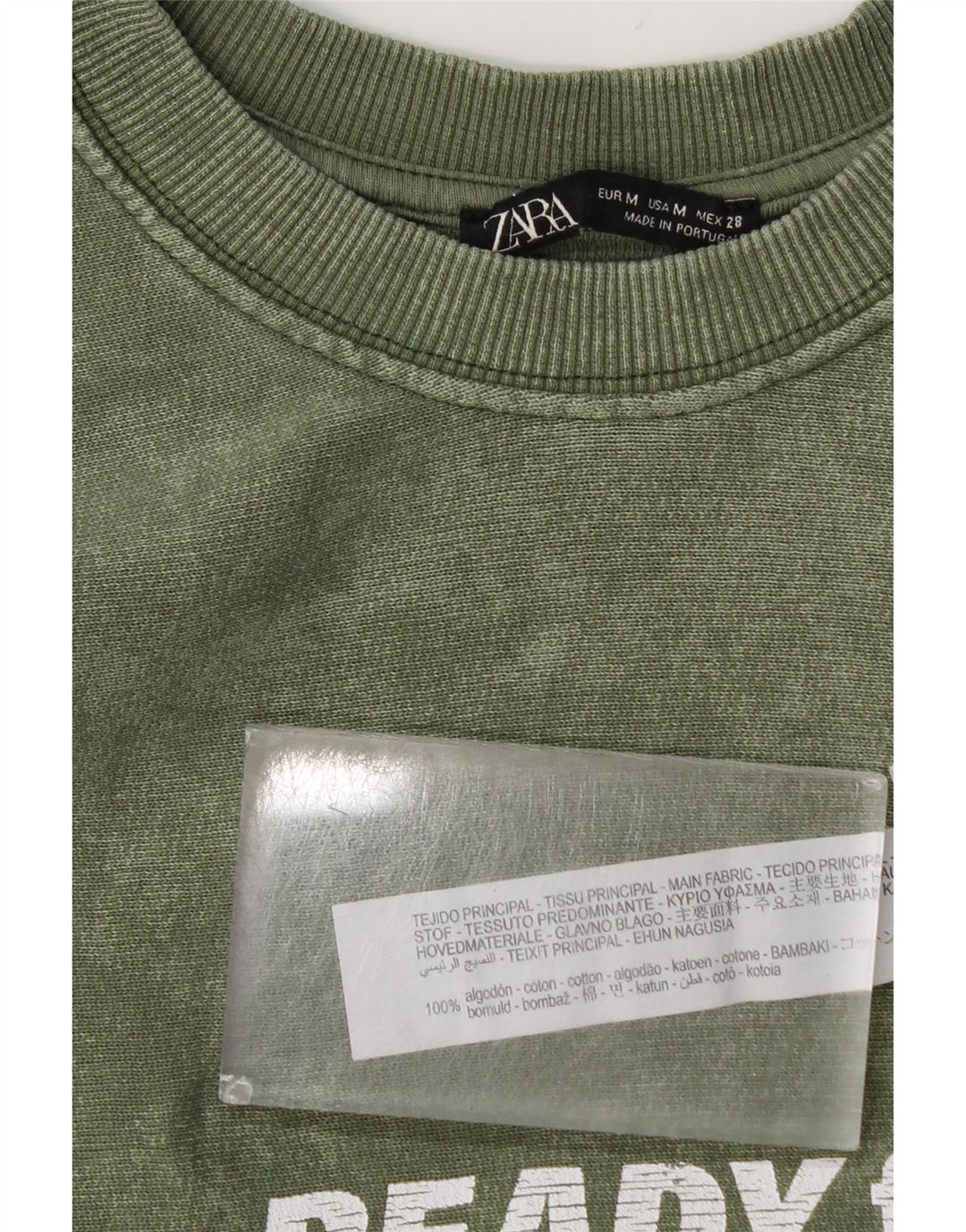 Felpa con grafica Zara da donna, maglione UK 14, cotone verde medio