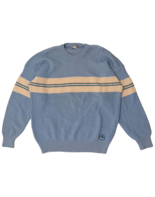 Maglione vintage da uomo girocollo IT 50 in lana a righe blu medio