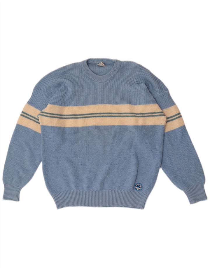 Maglione vintage da uomo girocollo IT 50 in lana a righe blu medio