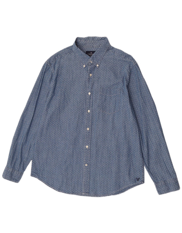 Camicia in denim vestibilità classica da uomo American Eagle XL in cotone maculato blu