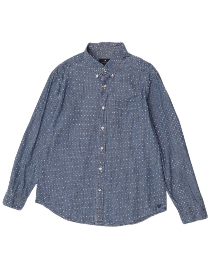 Camicia in denim vestibilità classica da uomo American Eagle XL in cotone maculato blu