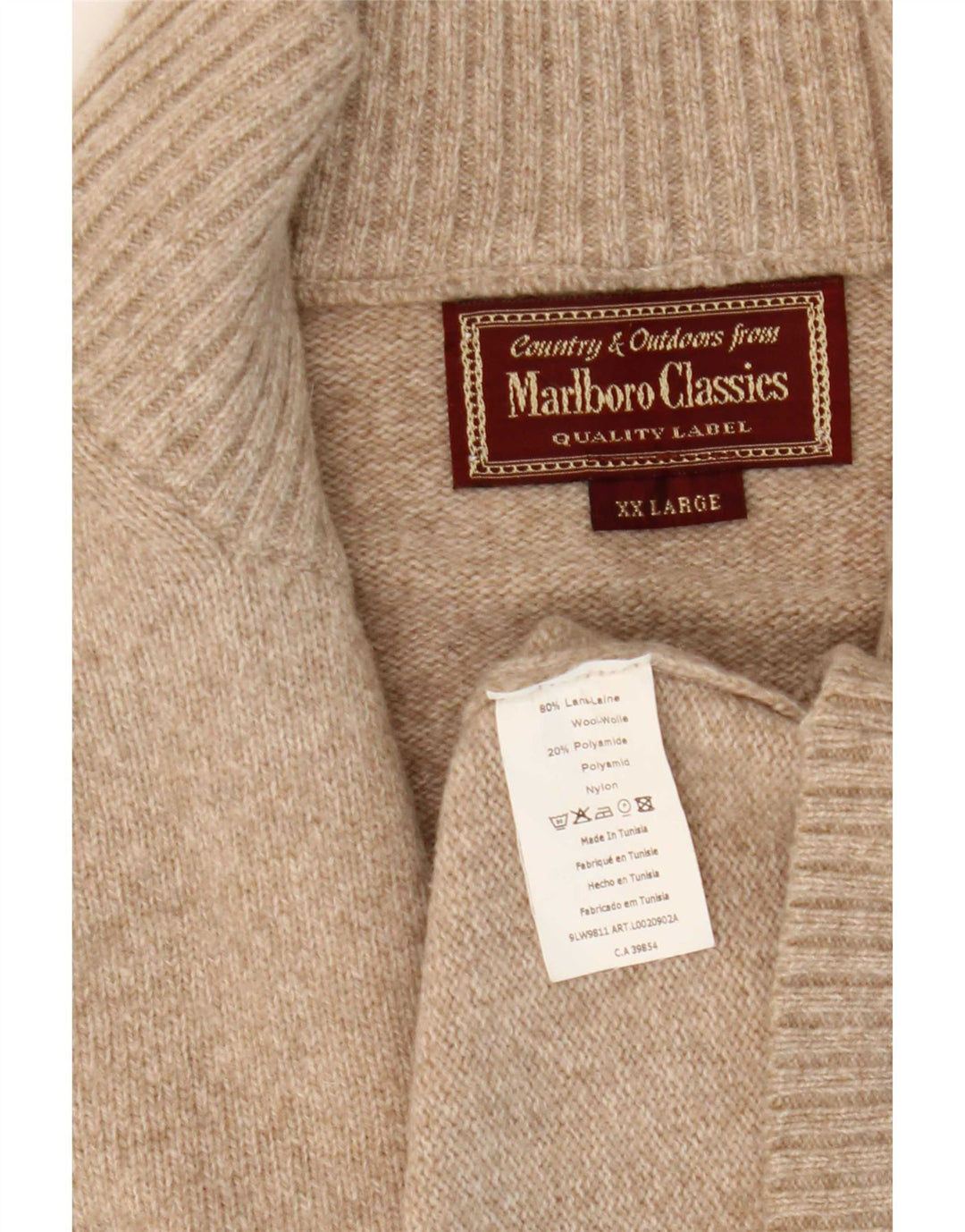 Marlboro Classics Maglione da uomo con zip e collo 2XL Lana beige
