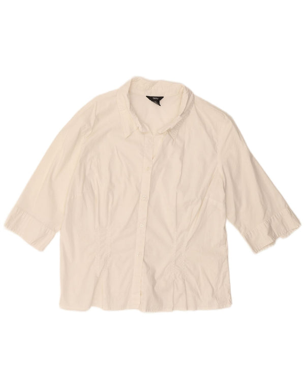 MOSSIMO Womens Crop 3/4 Sleeve Shirt UK 18 XL Off White Cotton