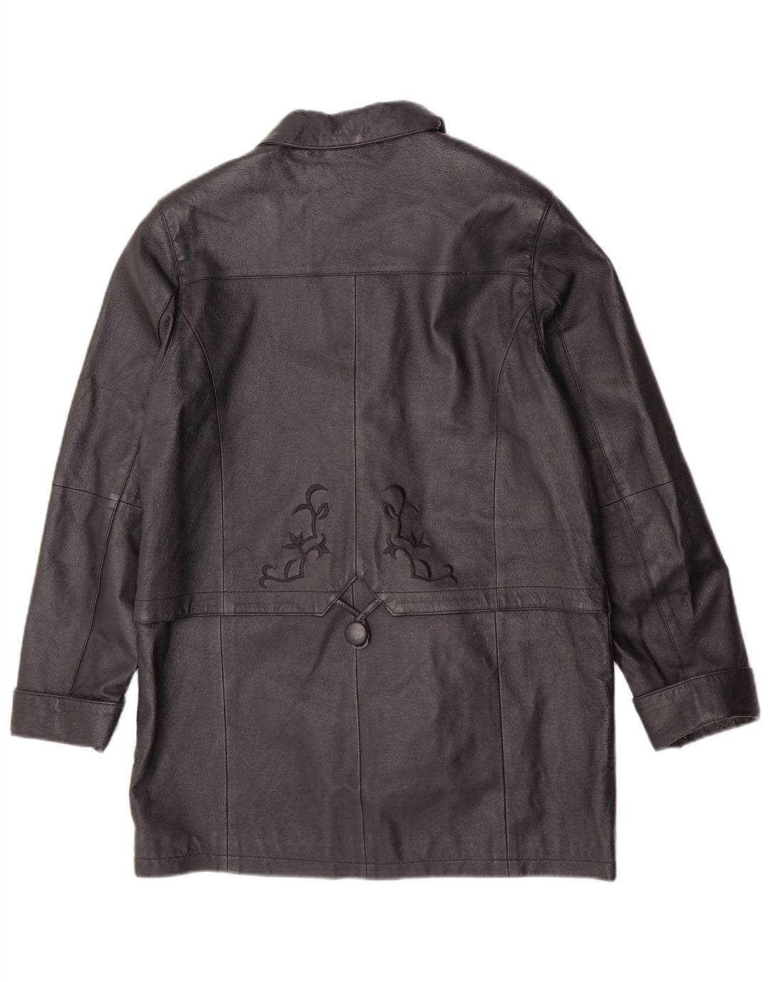 Cappotto in pelle da donna vintage US 12 grande pelle floreale nera