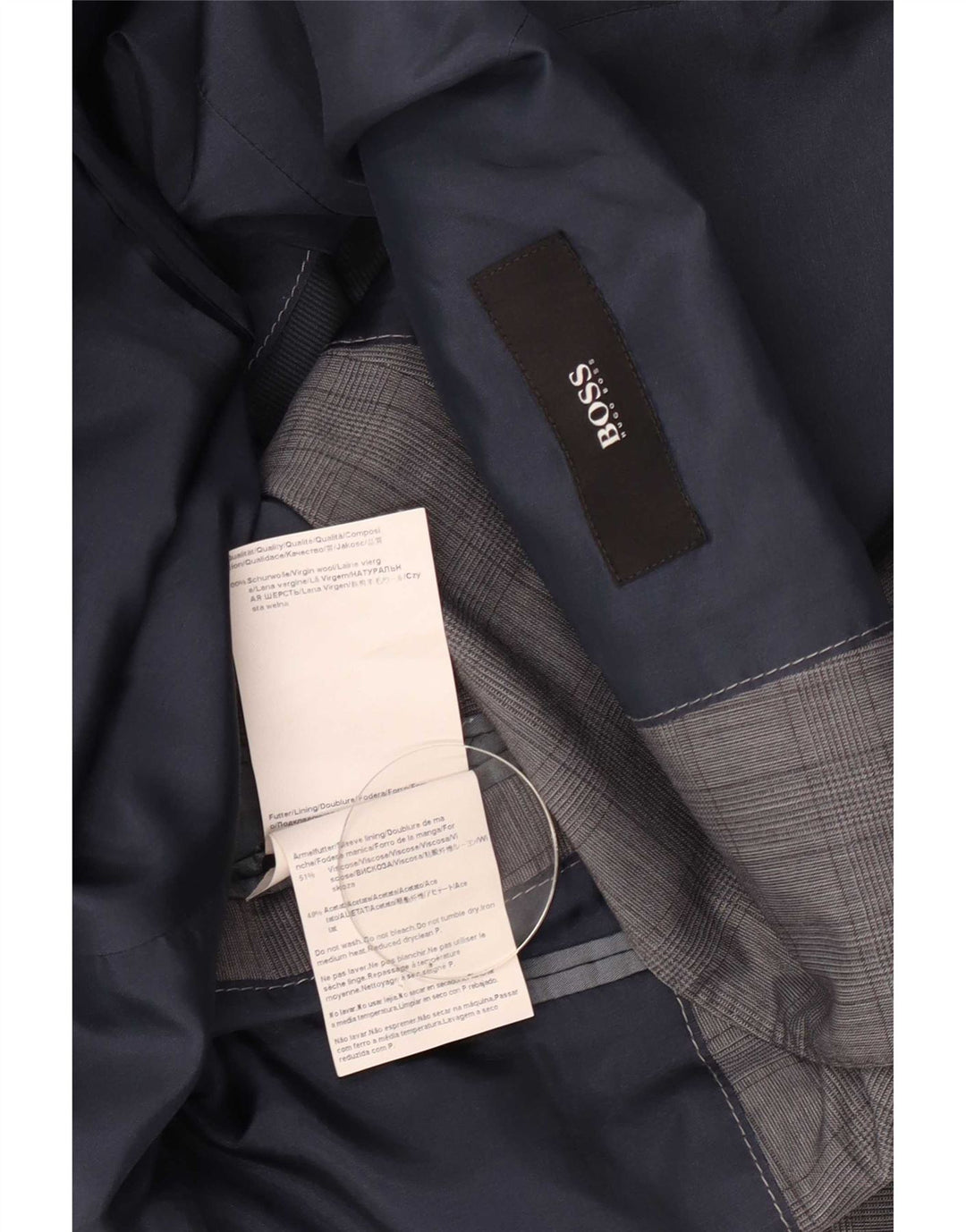 Giacca blazer da uomo a 2 bottoni Hugo Boss EU 48 Lana vergine a quadri grigio medio