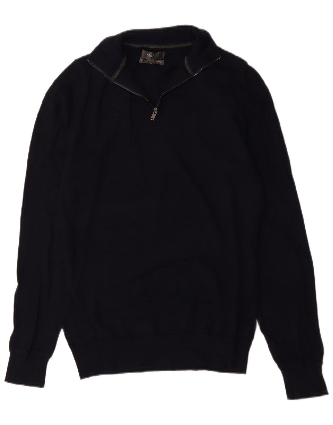 Maglione da uomo Marks & Spencer con zip e collo piccolo in lana merino blu navy
