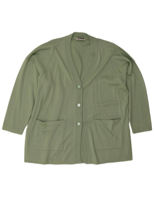 Luisa Spagnoli maglione cardigan da donna UK 20 2XL lana kaki