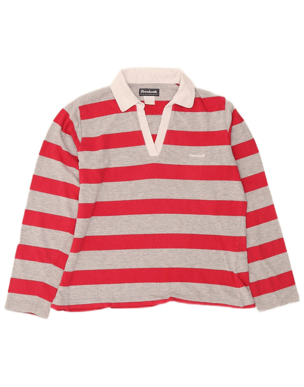 Polo Reebok da donna a maniche lunghe UK 16 Large Pink Striped Cotton