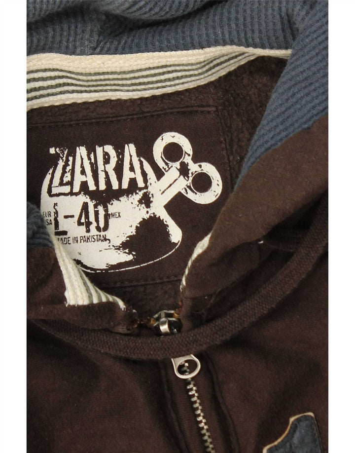 Maglione con cappuccio e zip grafica da uomo Zara EU 40 Marrone medio