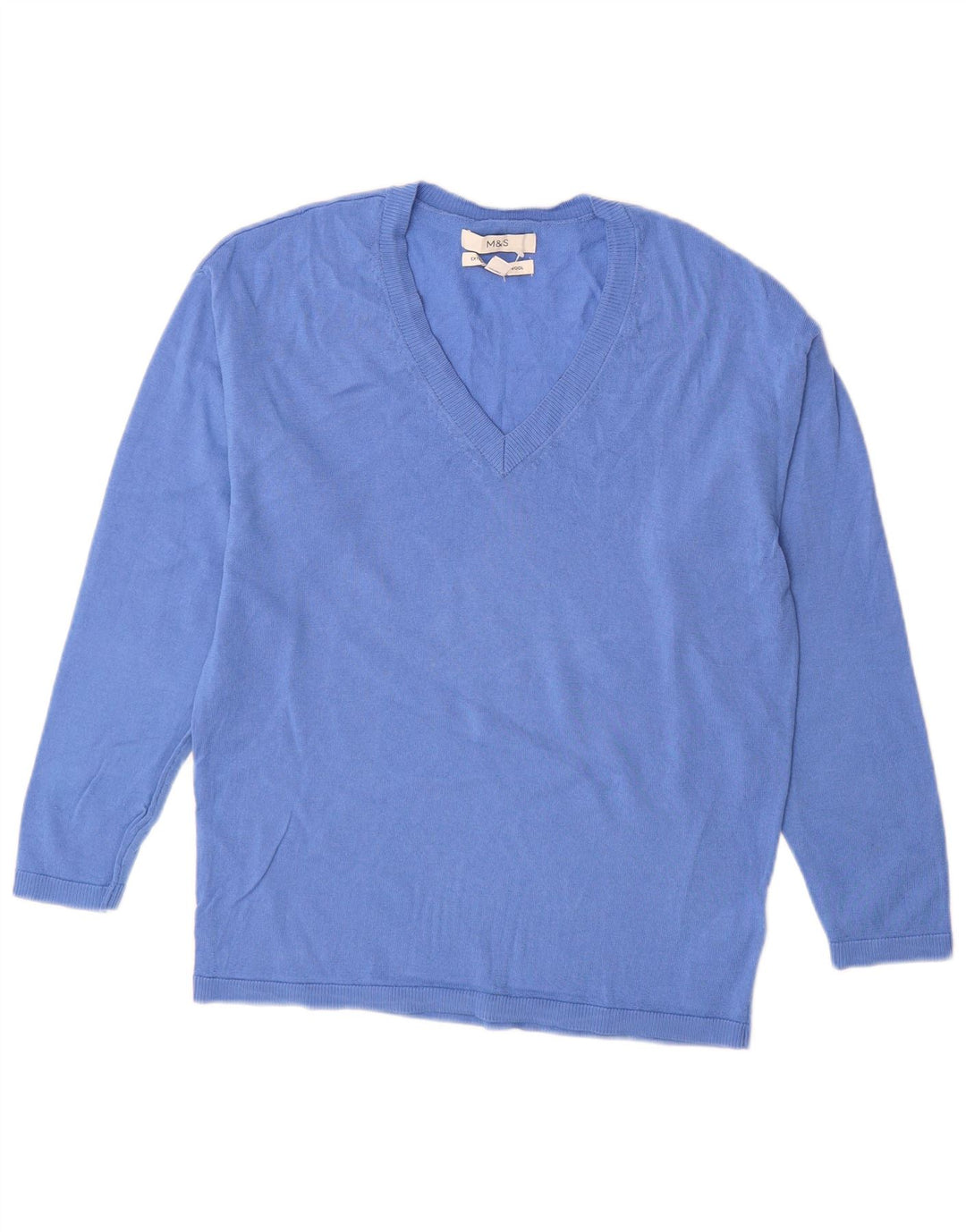 Maglione maglione con scollo a V da donna Marks & Spencer UK 6 XS lana merino blu