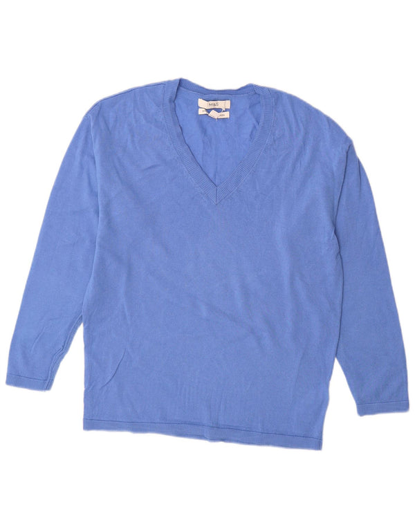 Maglione maglione con scollo a V da donna Marks & Spencer UK 6 XS lana merino blu